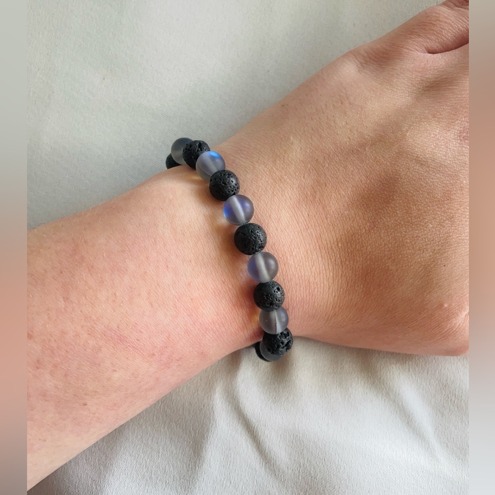 Handmade Glow Bead & Black Lava Stone Bracelet